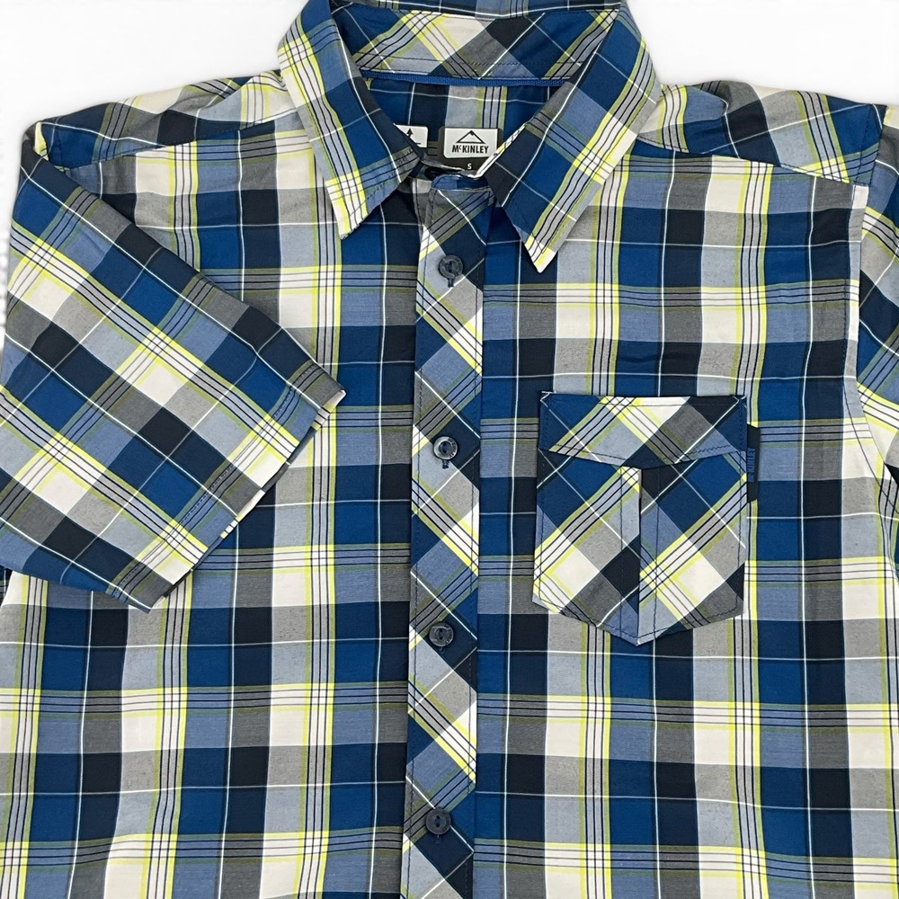 McKINLEY Mens Blue Plaid Short Sleeve Dry-Plus Hiking Button Up Shirt Size‎ S